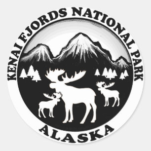 Sticker Rond Cercle d'orignaux de l'Alaska de parc national de