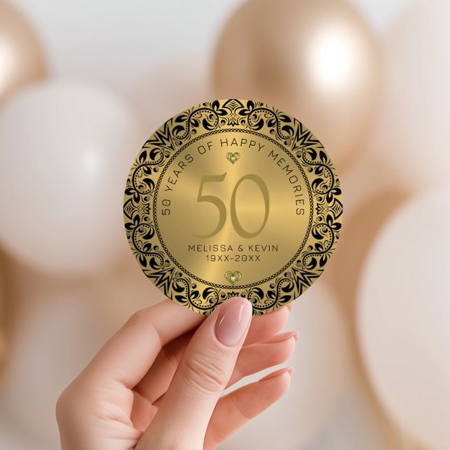 Sticker Rond Cercle floral noir 50e anniversaire de Mariage (Créateur téléchargé)