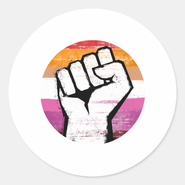 Sticker Rond Cercle imprimé du poing de la fierté lesbienne (Devant)