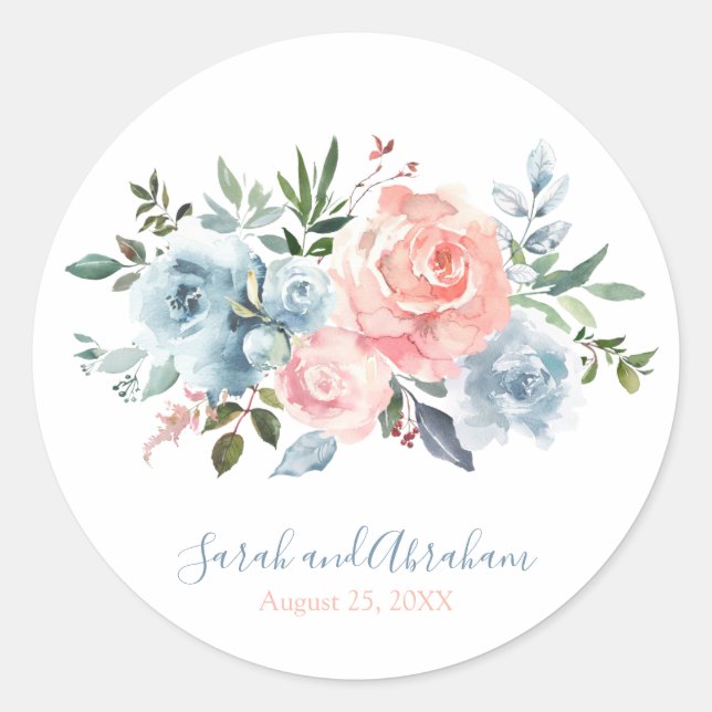Sticker Rond Cercle Mariage Rose rose et bleu roux (Devant)