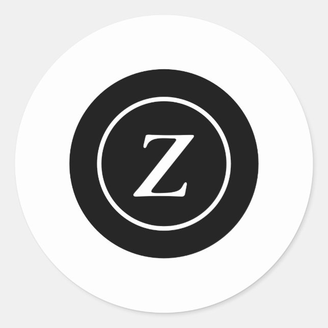 Sticker Rond Cercle noir et blanc initial personnalisé (Devant)