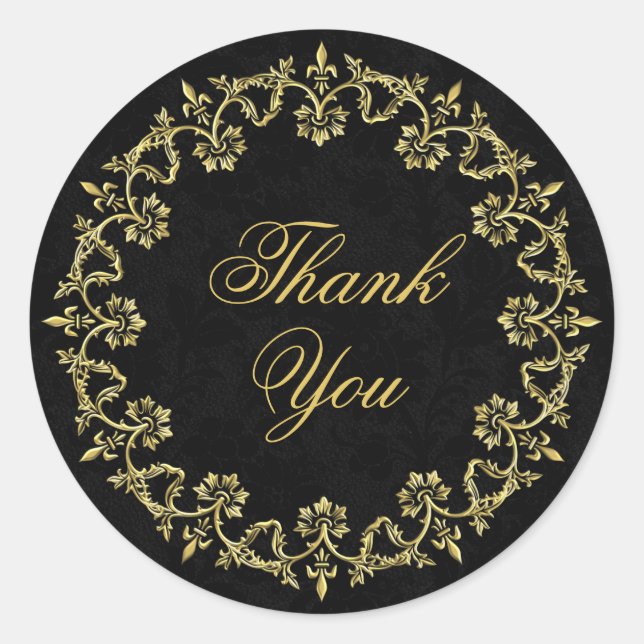 Sticker Rond Cercle or décoratif orné sur Merci noir (Devant)