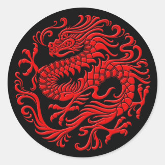 Sticker Rond Cercle traditionnel de dragon chinois rouge et noi