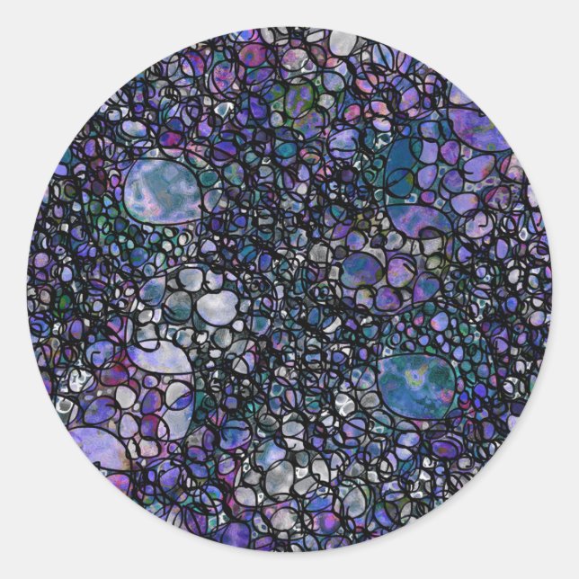 Sticker Rond Cercles abstraits dessinés à la main, Bleu, Violet (Devant)