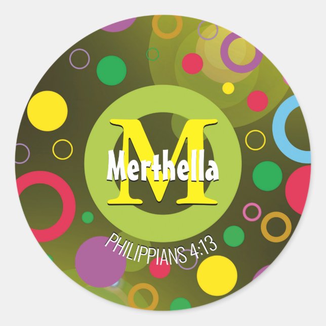 Sticker Rond Cercles colorés modernes Monogramme Customisé VERT (Devant)