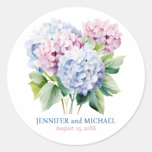 Sticker Rond Cercles de mariage aux hortensias roses et bleus p