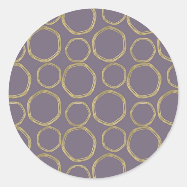 Sticker Rond Cercles d'or & Taupe rustique violet moderne tenda (Devant)