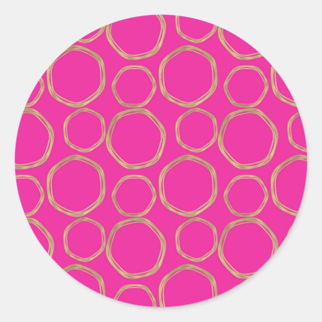 Sticker Rond Cercles dorés et rose chaud vif audacieux moderne  (Devant)