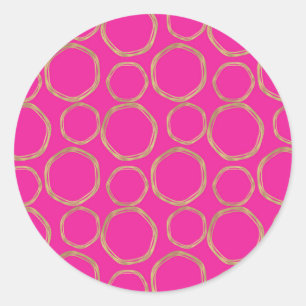 Sticker Rond Cercles dorés et rose chaud vif audacieux moderne 