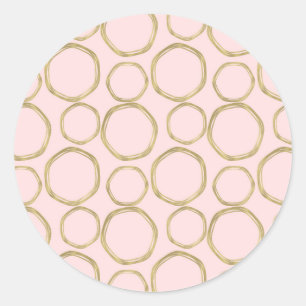 Sticker Rond Cercles dorés et rose rougissant Moderne Tendance