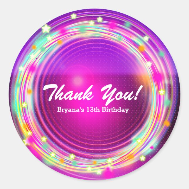 Sticker Rond Cercles lumineux & Étoiles Anniversaire Fête Favor (Devant)