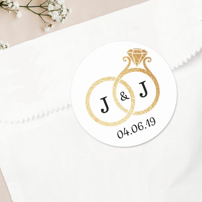 Sticker Rond Cercles Mariages Chic Faux Gold Foil (Créateur téléchargé)