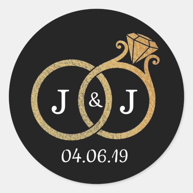 Sticker Rond Cercles Mariages Chic Faux Gold Foil (Devant)