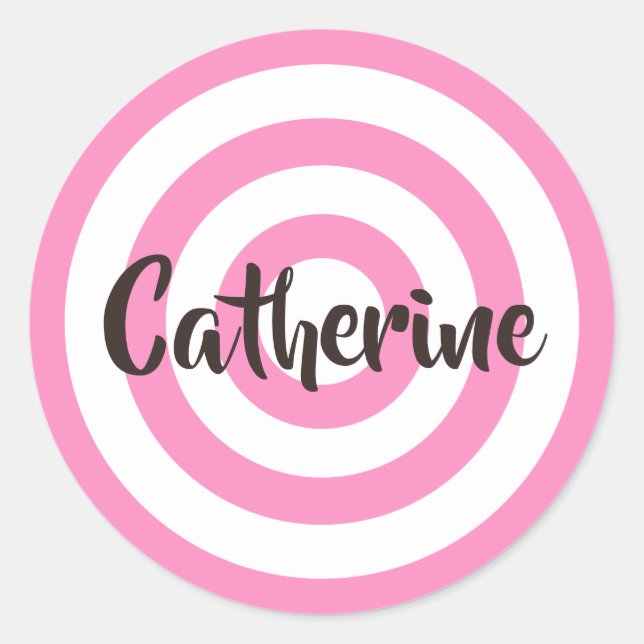 Sticker Rond Cercles rose et blanc Nom Brown foncé (Devant)