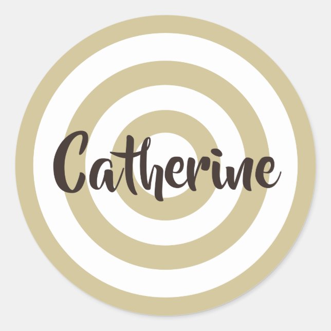 Sticker Rond Cercles tan et blanc Nom Brown foncé (Devant)