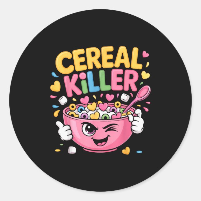 Sticker Rond Cereal Killer Cartoon Bowl Funny Breakfast  (Devant)