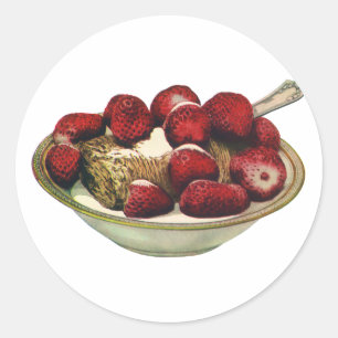 Sticker Rond Céréales de petit-déjeuner sain vintage fraises