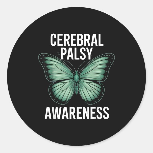 Sticker Rond Cerebral Palsy Awareness Butterfly Suprters And Ad (Devant)