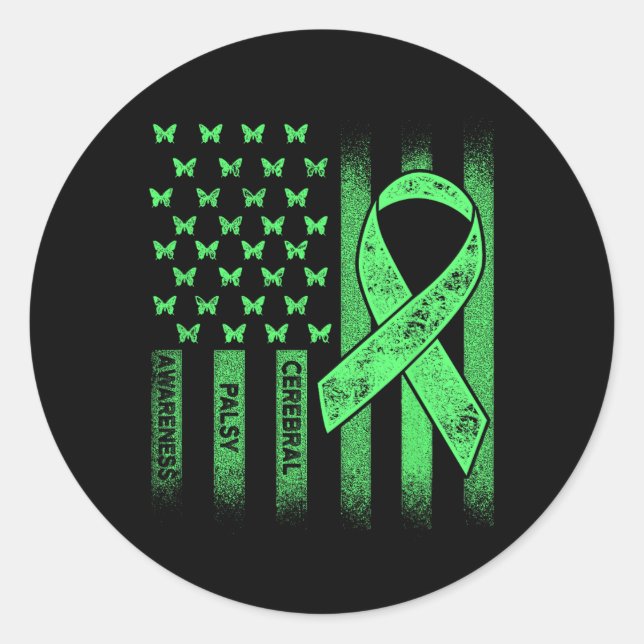 Sticker Rond Cérébral Palsy Cp Sensibilisation Usa Drapeau Guer (Devant)