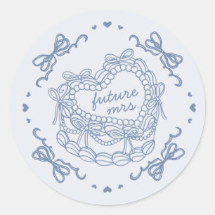 Sticker Rond Cérémonie de gâteau rétro bleu bow cœur coquette p