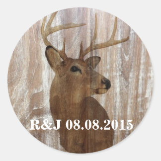 Sticker Rond cerf à grains de bois rustique la chasse est au-de