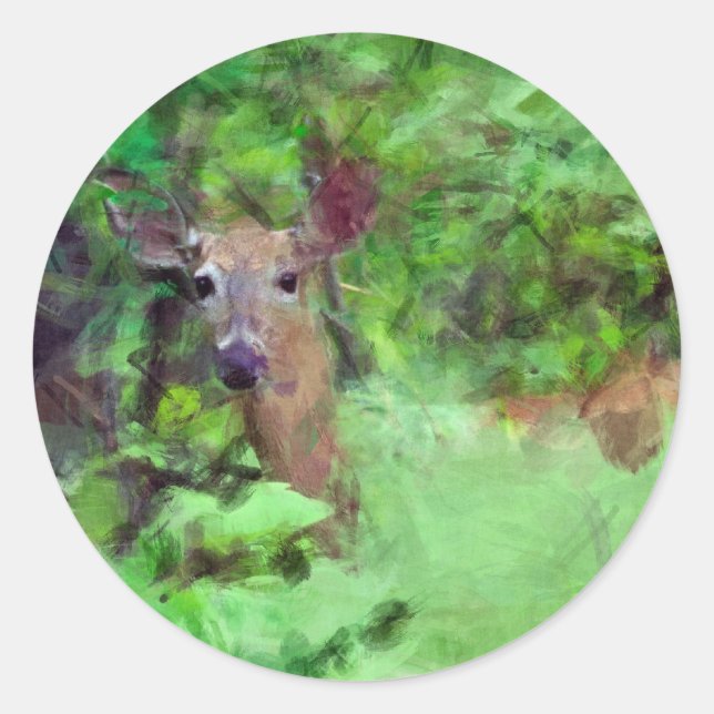 Sticker Rond Cerf à queue blanche dans la peinture à bois (Devant)
