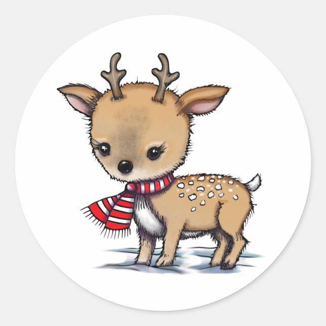Sticker Rond Cerf adorable avec écharpe, illustration d'art (Devant)