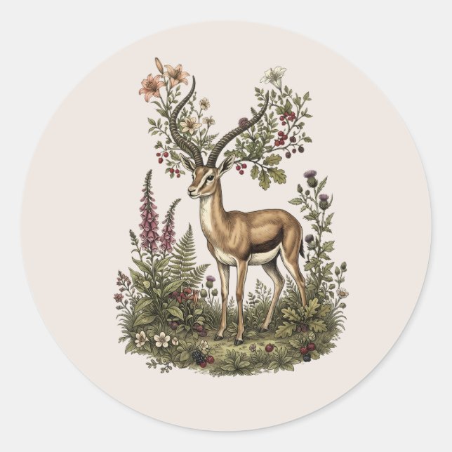 Sticker Rond Cerf aux fleurs sauvages  (Devant)