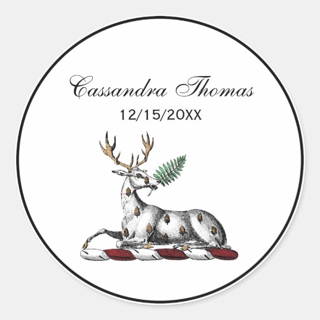 Sticker Rond Cerf avec fougère emblème de crête héraldique (Devant)