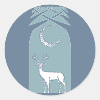 Sticker Rond Cerf Bleu Et Blanc Dans L'Art Celtique De La Forêt
