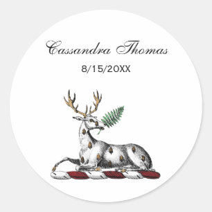 Sticker Rond Cerf Cerf avec Emblème de Crête Héraldique de Foug