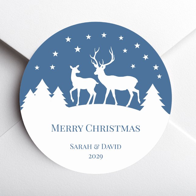 Sticker Rond Cerf Daim & Biche Noël Bleu Blanc (Créateur téléchargé)