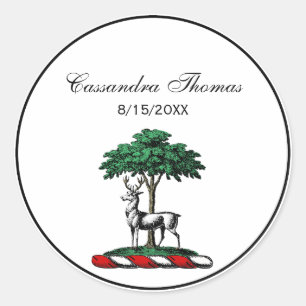 Sticker Rond Cerf Daim devant un Arbre Blason Emblématique