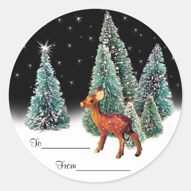 Sticker Rond Cerf dans Starry Woods Tags cadeaux (Devant)