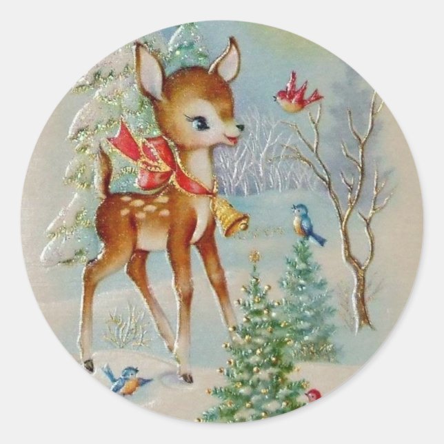 Sticker Rond Cerf de Noël de bébé vintage (Devant)