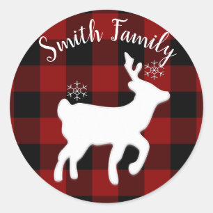 Sticker Rond Cerf de Noël sur Buffalo Plaid Custom