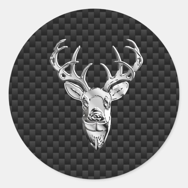 Sticker Rond Cerf en argent élégant sur fibre de carbone (Devant)