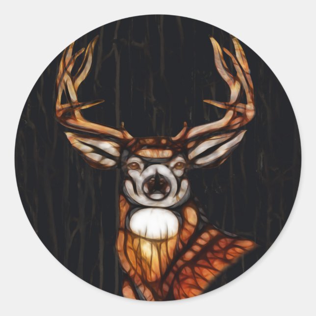 Sticker Rond Cerf en bois rustique personnalisé pour la campagn (Devant)
