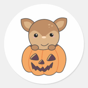 Sticker Rond Cerf En Citrouille Sweet Deer Happy Halloween