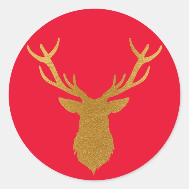 Sticker Rond Cerf en feuille d'or rouge de fête (Devant)