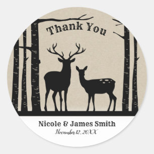 Sticker Rond Cerf femelle mâle rustique Faveur de bouleau noir