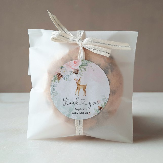 Sticker Rond Cerf nouveau-né rose pastel merci hiver (Créateur téléchargé)