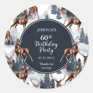 Sticker Rond Cerf rustique Woodsy   Forêt 60ème anniversaire fê