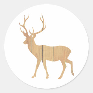 Sticker Rond Cerf sur arrière - plan en bois rétro