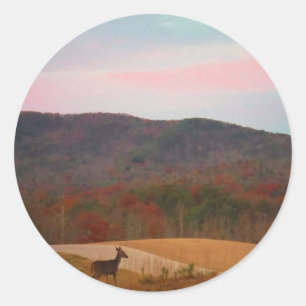 Sticker Rond Cerf sur le golf au coucher du soleil