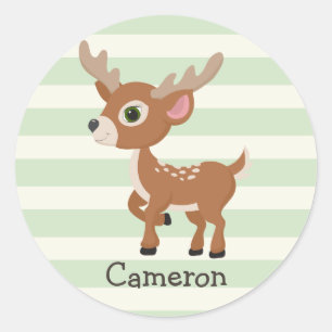 Sticker Rond Cerf sur Pastel Green Stripes