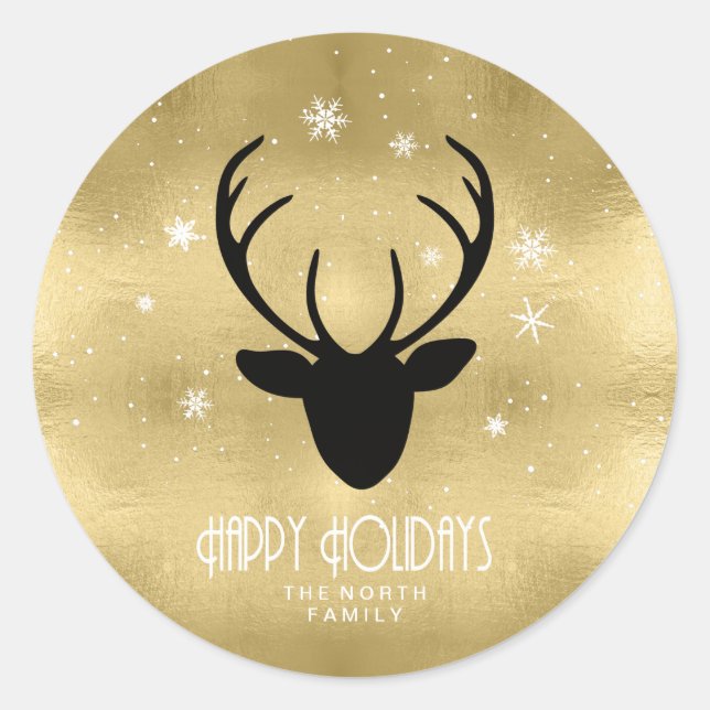 Sticker Rond Cerfs Antlers Silhouette & Flakes Gold ID861 (Devant)