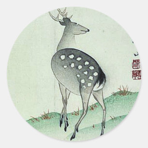 Sticker Rond Cerfs communs en automne Ukiyoe