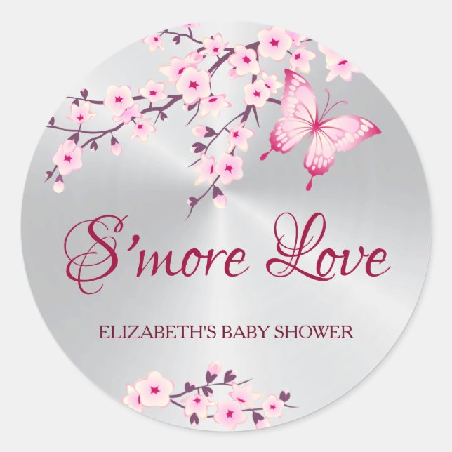 Sticker Rond Cerise Fleurs Papillon S'more Amour (Devant)