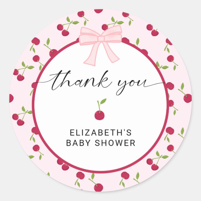 Sticker Rond Cerise sur Bébé Fête Coquette Merci (Devant)